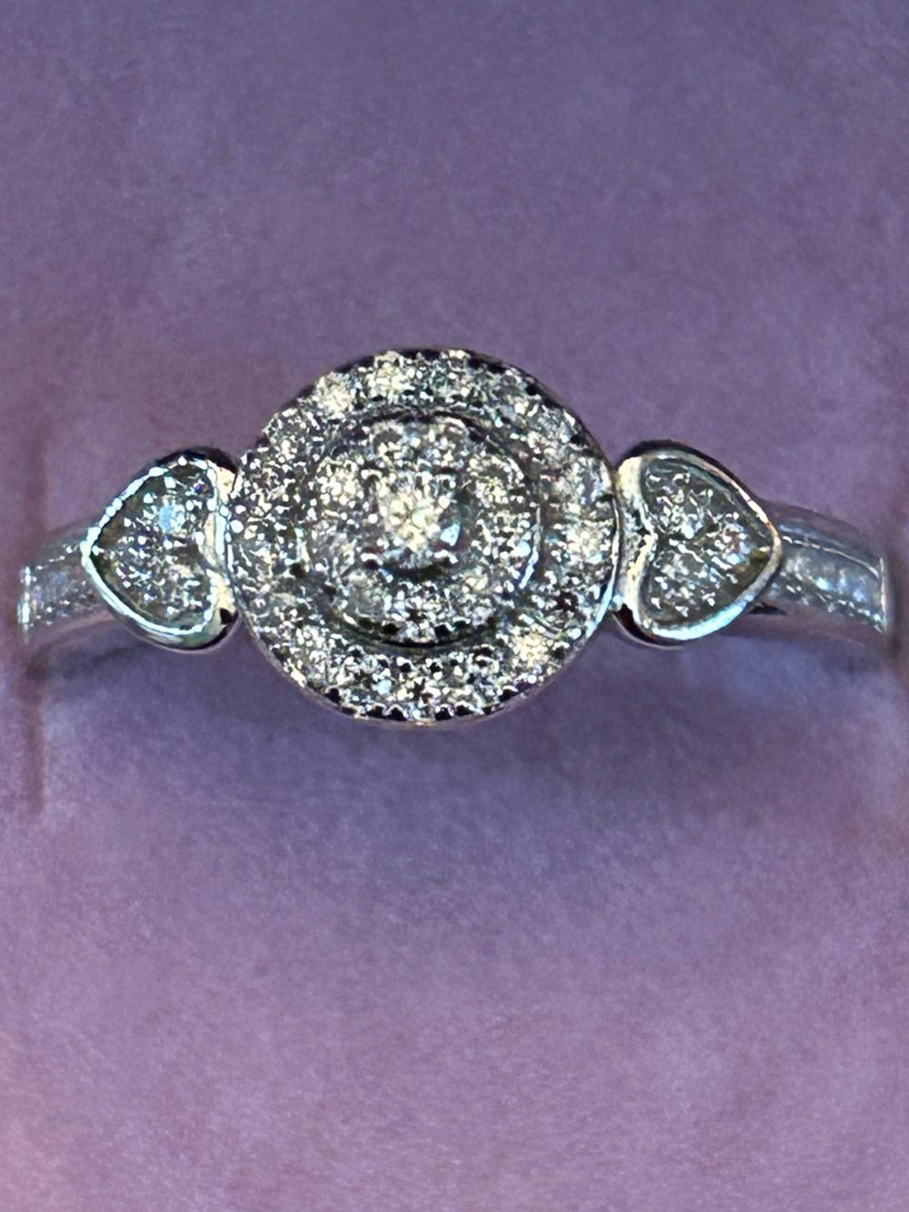 0.75CTW Double White Halo Heart Accent Moissanite 💎 Ring Size 6 Sterling Silver